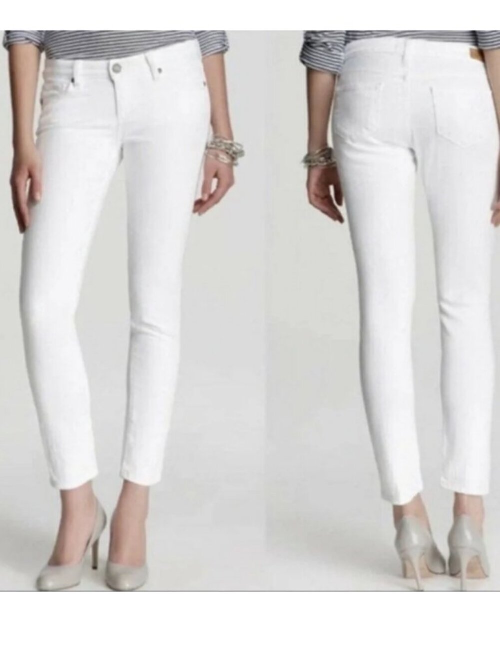 PAIGE Skyline Crop Optic White Cotton Stretch Denim Jeans Rolled Hem CW3
